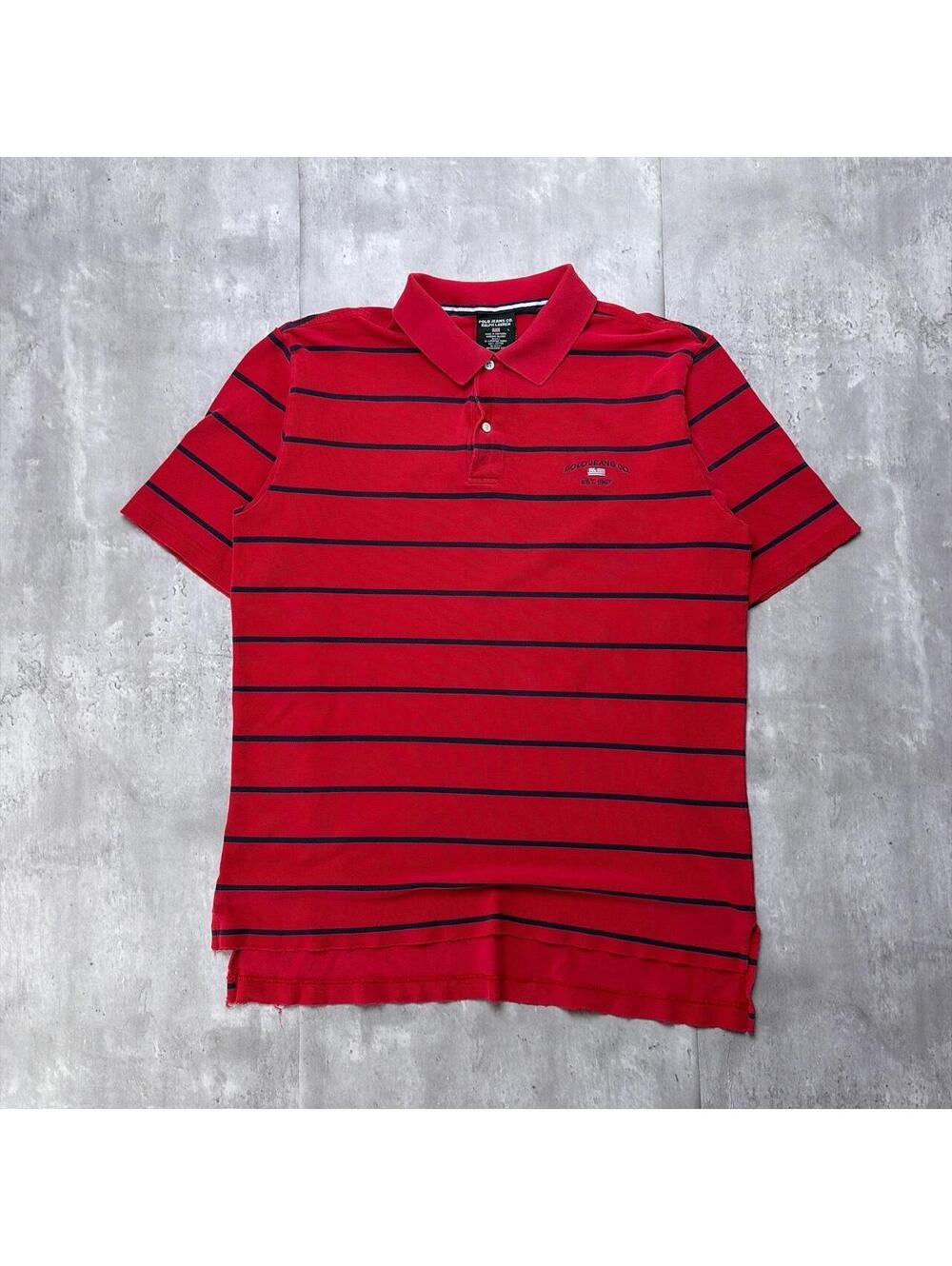 Vintage Red Polo Jeans Company Striped Distressed Polo Shirt